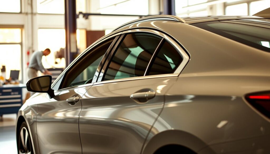 A sleek, modern rental car parked in a well-lit, pristine auto repair shop. The car's exterior gleams under warm, directional lighting, highlighting its clean lines and polished chrome accents. In the foreground, the car's driver's side door is open, inviting the viewer to imagine themselves getting in and setting out on the road. The middle ground features neatly organized tools and equipment, conveying a sense of professionalism and attention to detail. The background showcases the repair shop's bright, spacious interior with floor-to-ceiling windows, creating an airy, welcoming atmosphere. The overall mood is one of efficiency, reliability, and customer-focused service. A sleek, modern rental car parked in a well-lit, pristine auto repair shop. The car's exterior gleams under warm, directional lighting, highlighting its clean lines and polished chrome accents. In the foreground, the car's driver's side door is open, inviting the viewer to imagine themselves getting in and setting out on the road. The middle ground features neatly organized tools and equipment, conveying a sense of professionalism and attention to detail. The background showcases the repair shop's bright, spacious interior with floor-to-ceiling windows, creating an airy, welcoming atmosphere. The overall mood is one of efficiency, reliability, and customer-focused service.