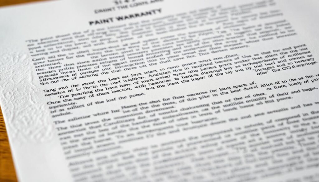Fine print details in the foreground, meticulously crafted with intricate lines and tiny text, reflecting the complexity of the terms and conditions. In the middle ground, a legal document or contract, its pages filled with dense paragraphs and stipulations. The background subtly blurred, drawing the viewer's focus to the crucial fine print, a visual representation of the hidden complexities that can impact a paint warranty. Lighting is soft, with gentle shadows accentuating the textural elements, creating a sense of depth and gravity. The overall mood is one of careful attention to detail, underscoring the importance of thoroughly understanding the fine print before making a significant investment. Fine print details in the foreground, meticulously crafted with intricate lines and tiny text, reflecting the complexity of the terms and conditions. In the middle ground, a legal document or contract, its pages filled with dense paragraphs and stipulations. The background subtly blurred, drawing the viewer's focus to the crucial fine print, a visual representation of the hidden complexities that can impact a paint warranty. Lighting is soft, with gentle shadows accentuating the textural elements, creating a sense of depth and gravity. The overall mood is one of careful attention to detail, underscoring the importance of thoroughly understanding the fine print before making a significant investment.